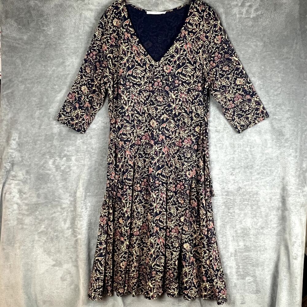 Peruvian Connection‎ Sylvie Floral Wrap Dress Womens XL 3/4 Sleeve V Neck